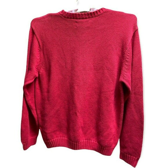 Chaps Red 100% Cotton Crew Neck Pullover Sweater Crest Logo Holiday Long Sleeve - Picture 2 of 4
